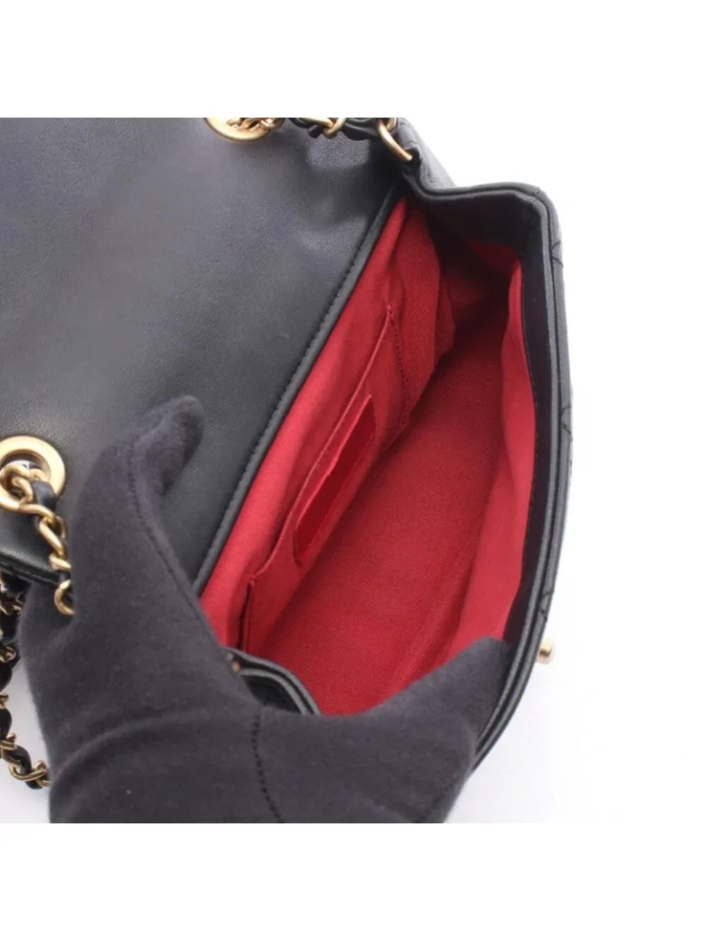 Chanel Shoulder Bag Quilted Loophandle Black Lambskin 2-Way Chain